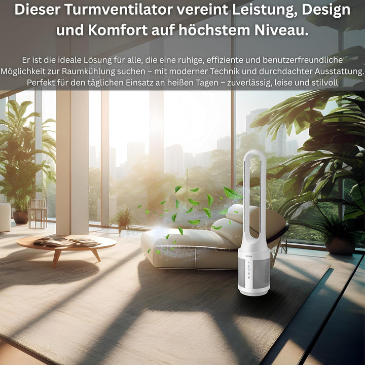 Echos® Turmventilator leise mit Fernbedienung – Energiesparender Standventilator/Säulenventilator mi