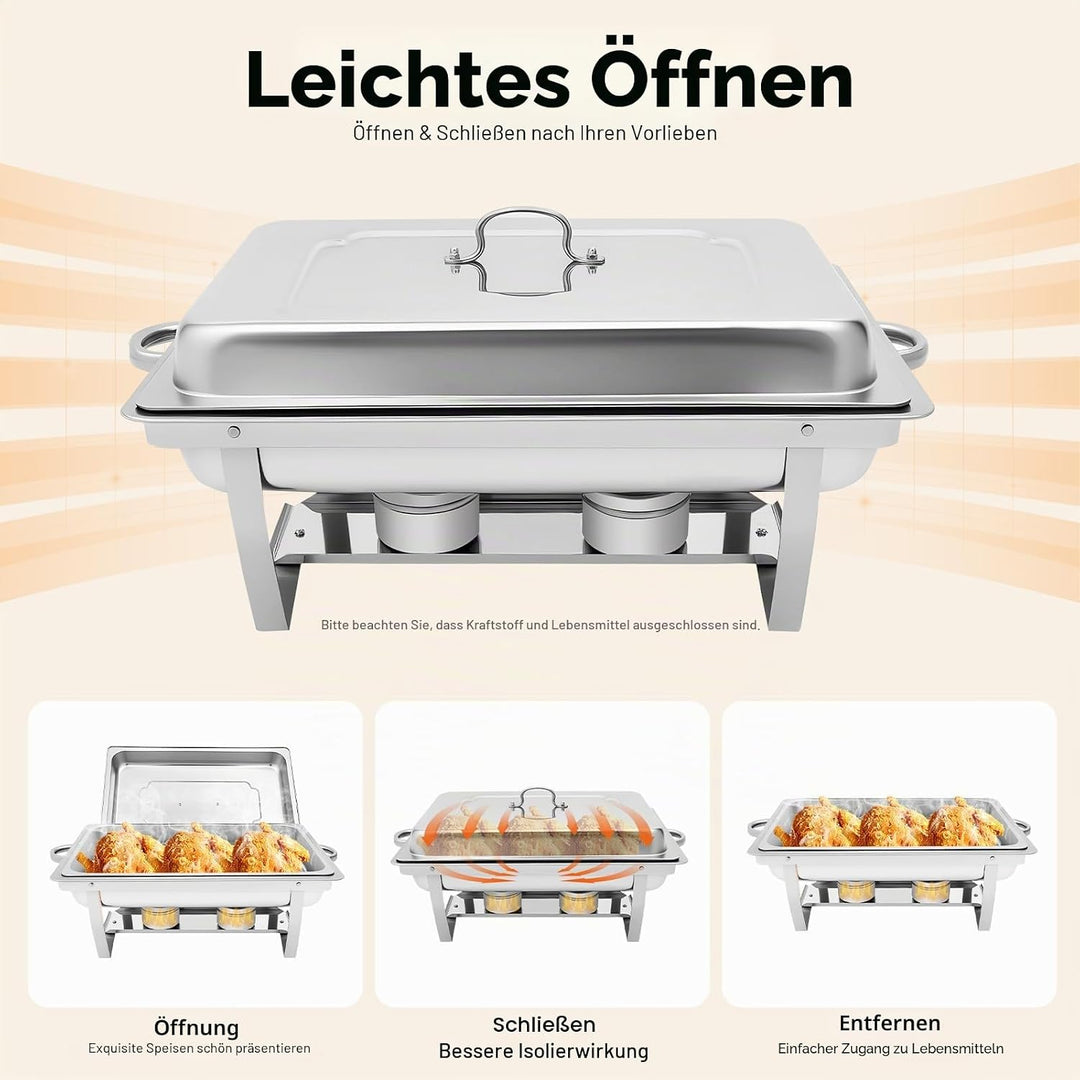 Speisenwärmer Edelstahl, 9L Chafing Dish Warmhaltebehälter Speisewärmer Wärmebehälter Hotel Buffet W