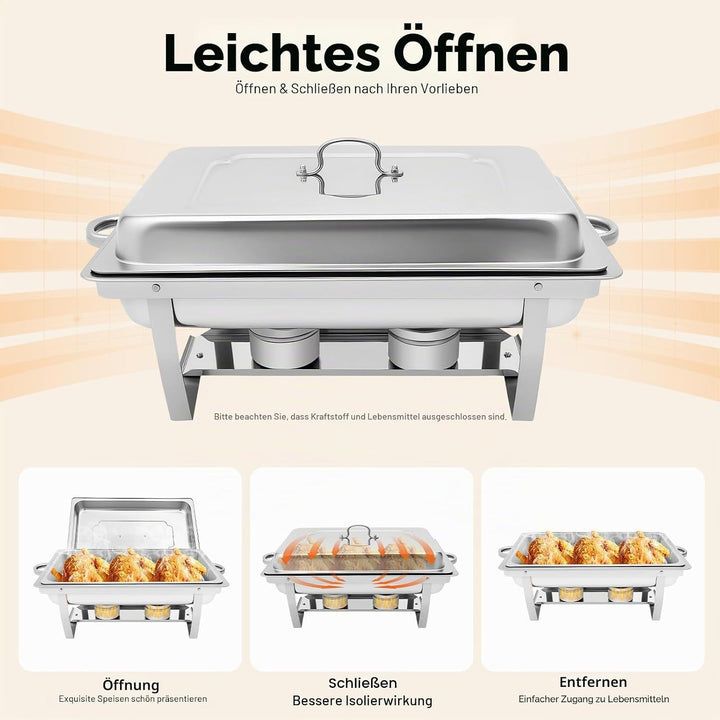 Speisenwärmer Edelstahl, 9L Chafing Dish Warmhaltebehälter Speisewärmer Wärmebehälter Hotel Buffet W
