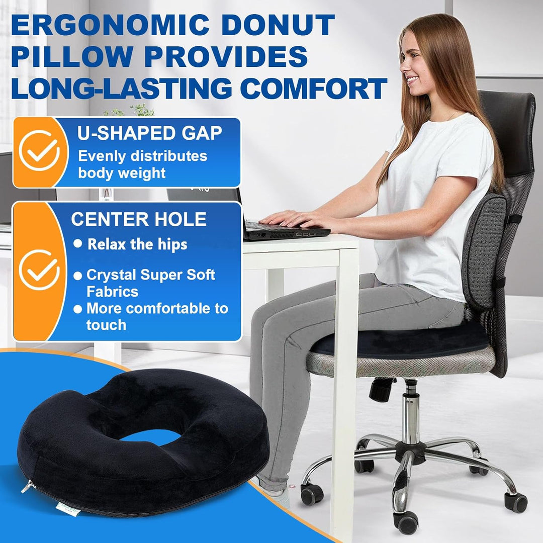Donut Sitzkissen aus Memory Foam – Ergonomisches Ringkissen für Büro, Auto & Homeoffice – Druckentla