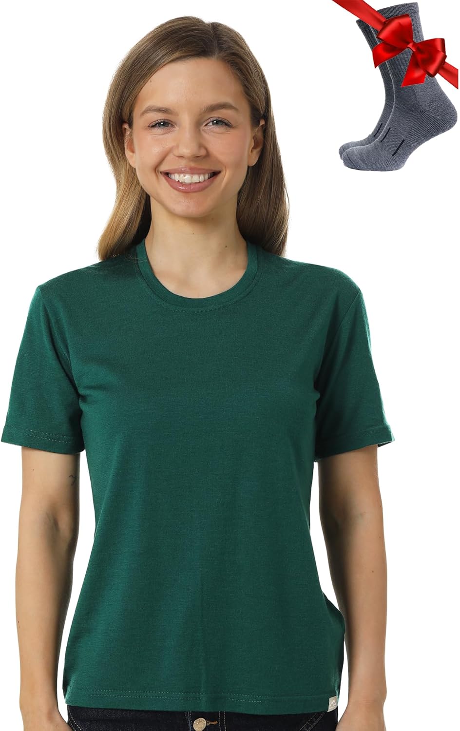 Merino.tech 100% Merino T Shirt Damen - Merinowolle Sport Wandern Thermoshirt Damen + Wandersocken F