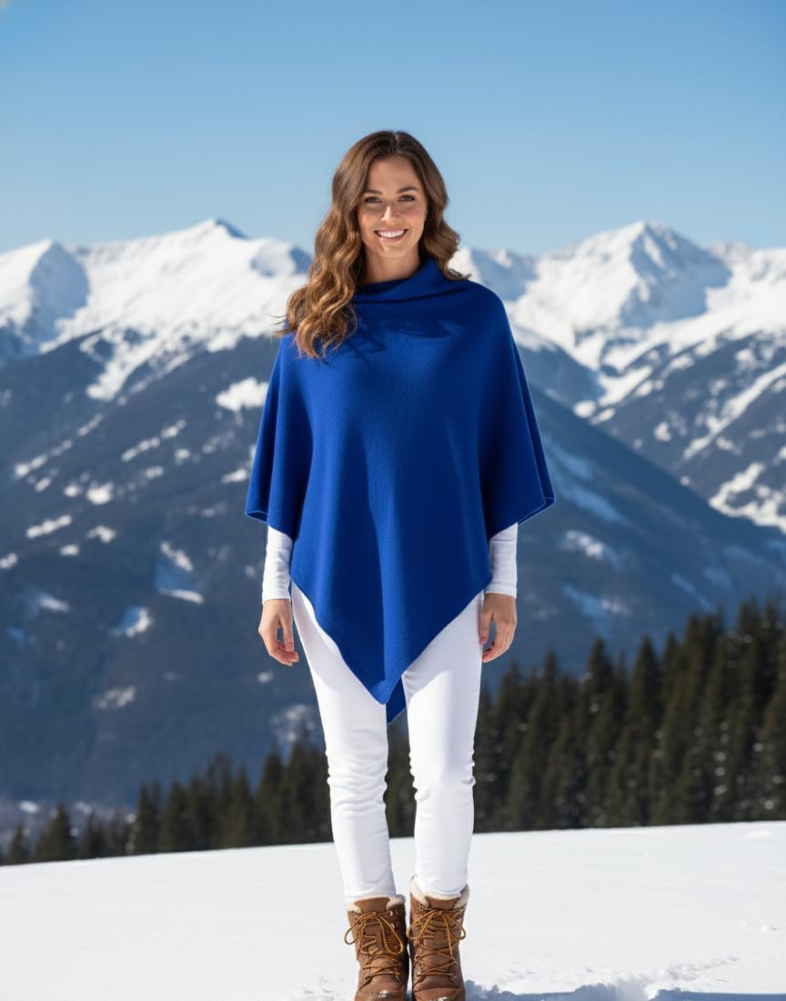 Poncho aus Kaschmir Mischung für Damen, hergestellt in Italien Einheitsgrösse Königsblau, Einheitsgr