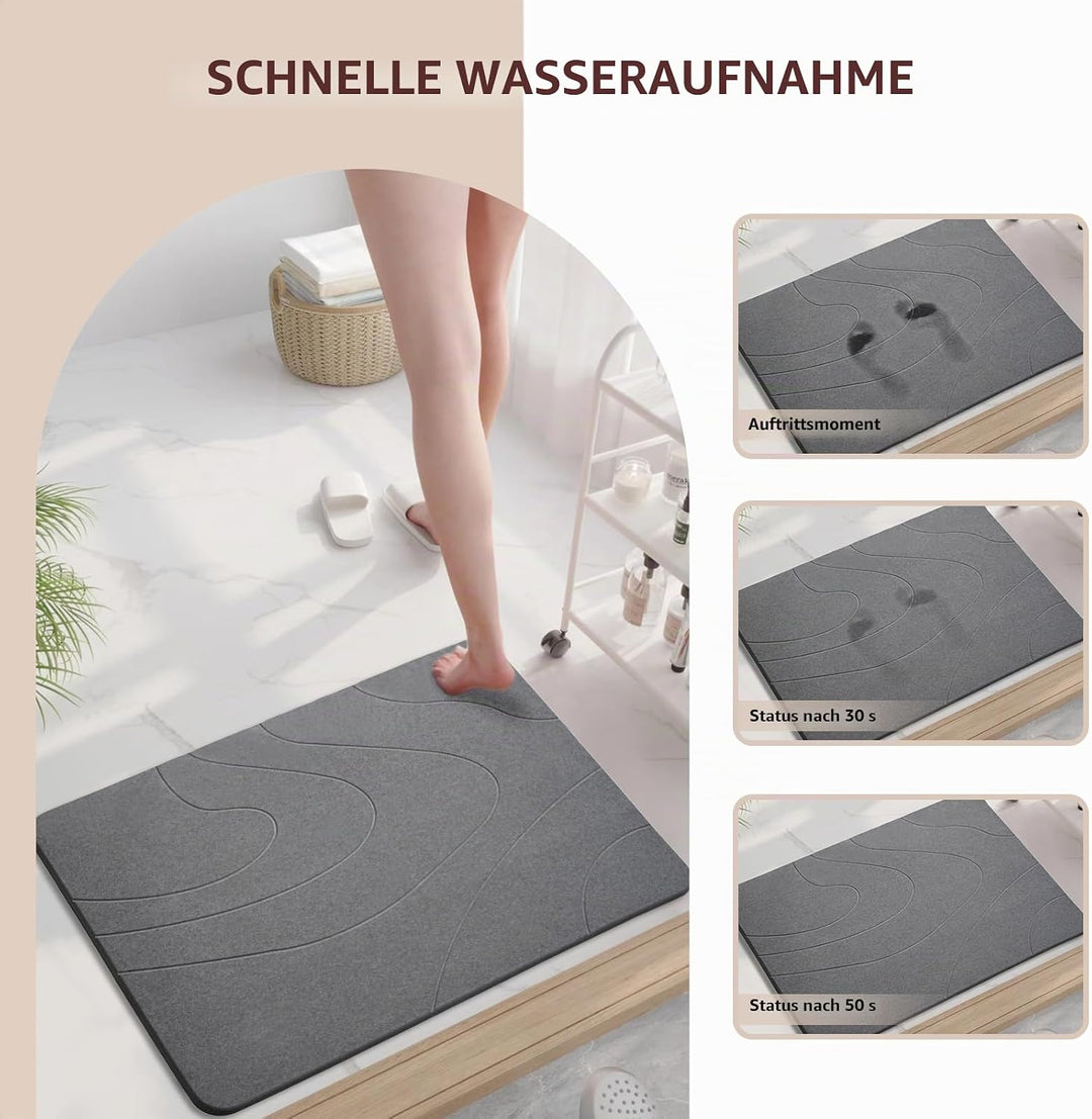 Stein-Badematte – Natürliche Kieselgur, Super Saugfähige Duschmatte, Schnell Trocknende, rutschfeste