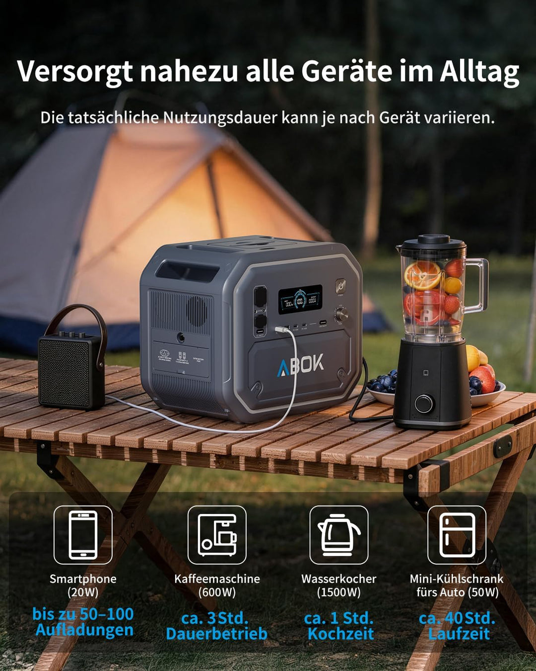 ABOK Ark2500 Tragbare Powerstation, 2160Wh LiFePO4, 2500W AC, USV &amp; App, Solargenerator mit AC+Solar