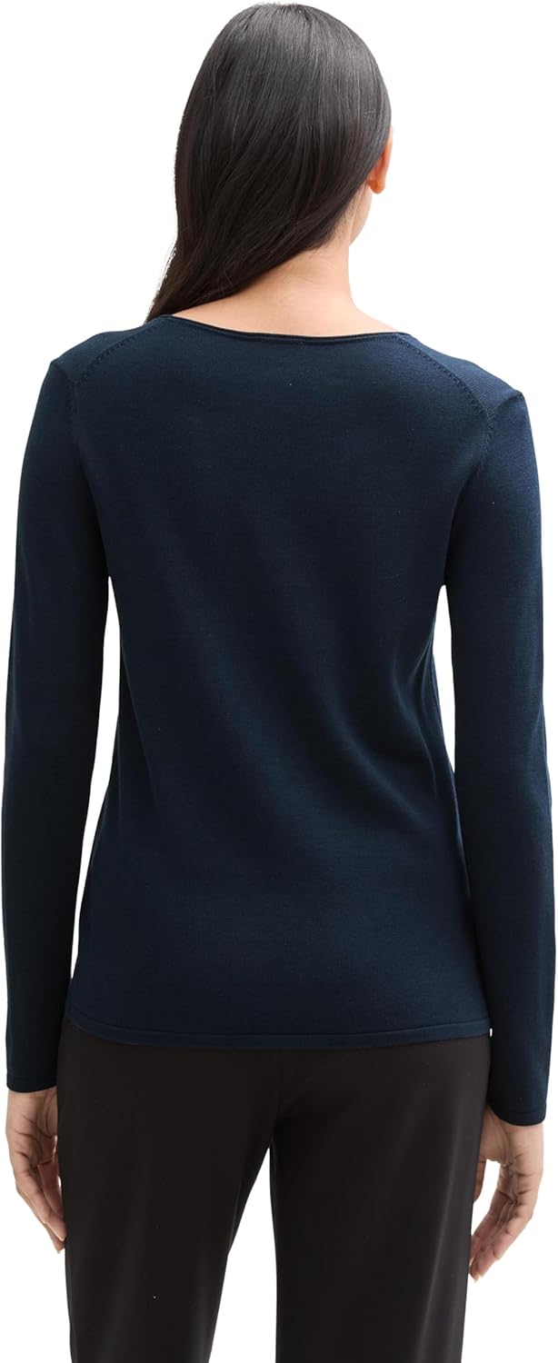 Tom Tailor Damen 1016350 Basic Strickpullover aus Bio-Baumwolle (1er Pack) XL 10668 - Sky Captain Bl