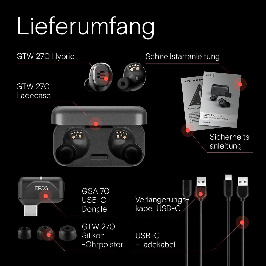 EPOS GTW 270 Kabellose Hybrid-Gaming Bluetooth Kopfhörer In Ear, USB-C-Dongle, Geräuschreduzierend,