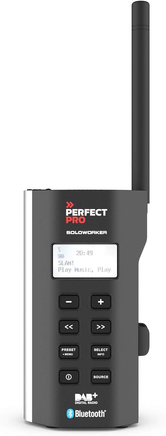 PerfectPro Baustellenradio SOLOWORKER, DAB+ und UKW Empfang, Bluetooth, AUX-Eingang, Inklusive Ladeg