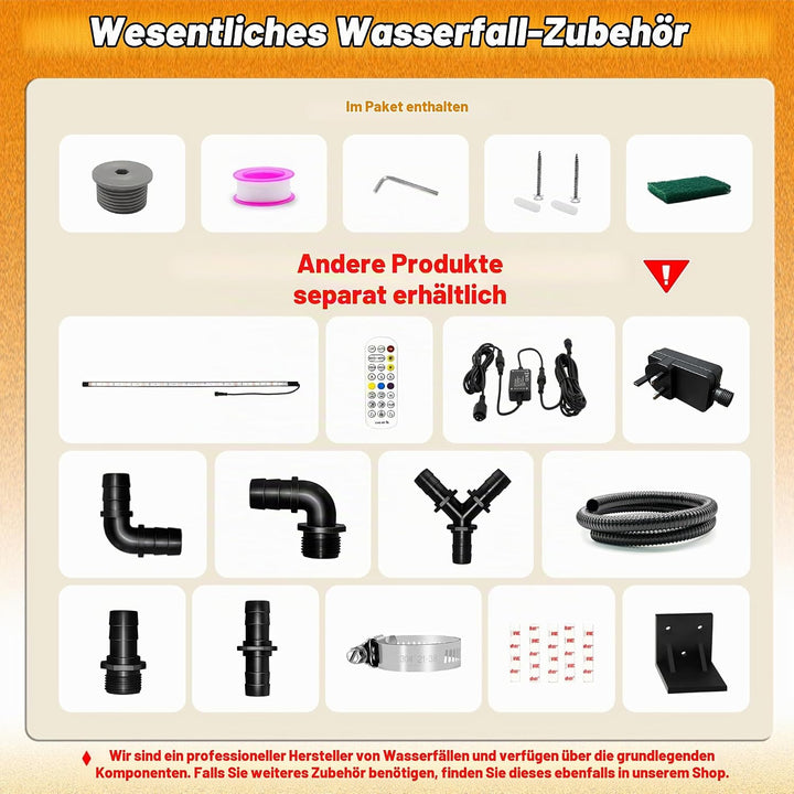 Teich Wasserfallklingen Set, 60 cm Edelstahl Poolfontäne mit Zubehör, Breite 15 cm Auslauf Wasserspi