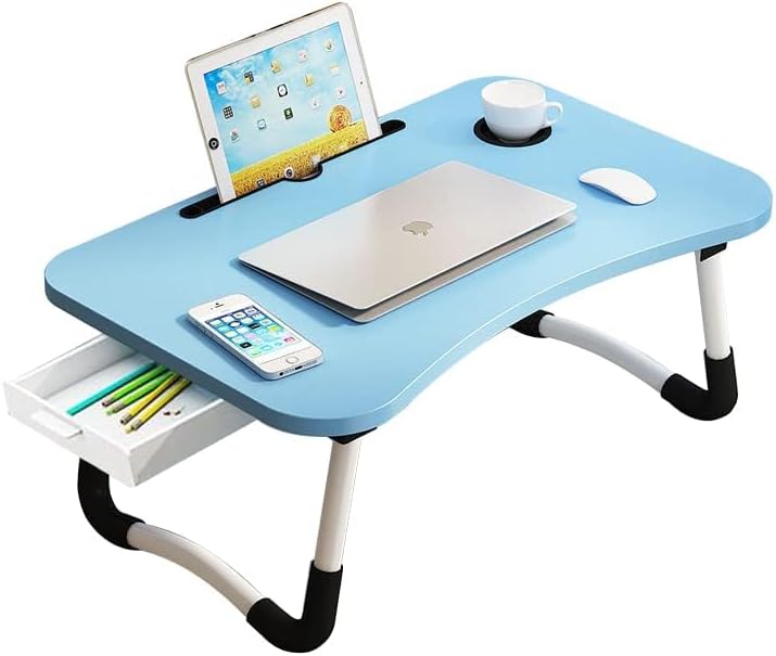 Schossschreibtisch mit Aufbewahrungsschublade, Tassen- und Tablethalter, Betttablett, Tisch, faltbar