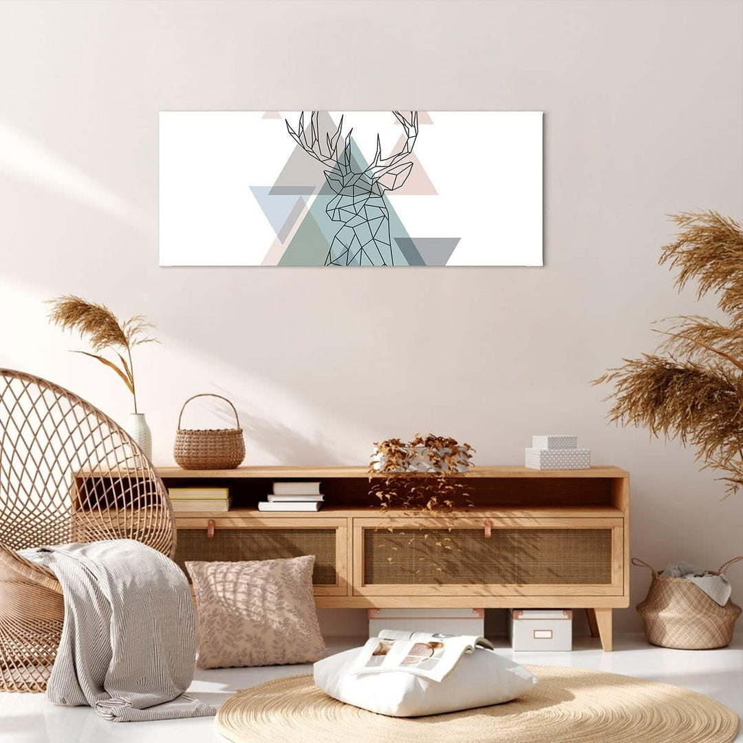 Panorama Bilder auf Leinwand 100x40cm Leinwandbild Hirsch Abstraktion Gross Wanddeko Bild Schlafzimm