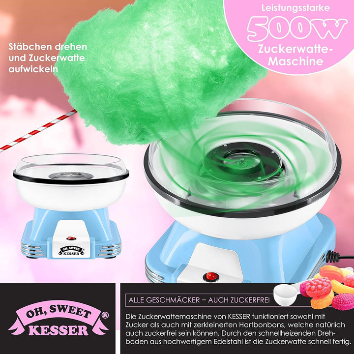 KESSER® Zuckerwattemaschine Set für Dein zuhause - Mit 30x Zuckerwatte Stäbchen & Messlöffel - Retro