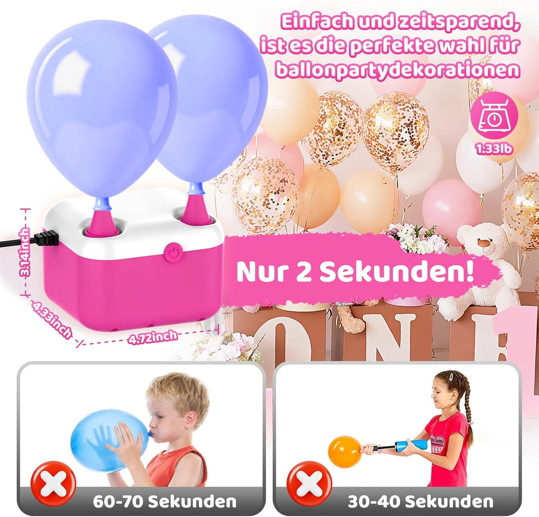 Luftballonpumpe Elektrische, 3-in-1 Elektrische Luftpumpe CEE 7/16 Stecker, Ballonpumpe mit 2 Luftdü