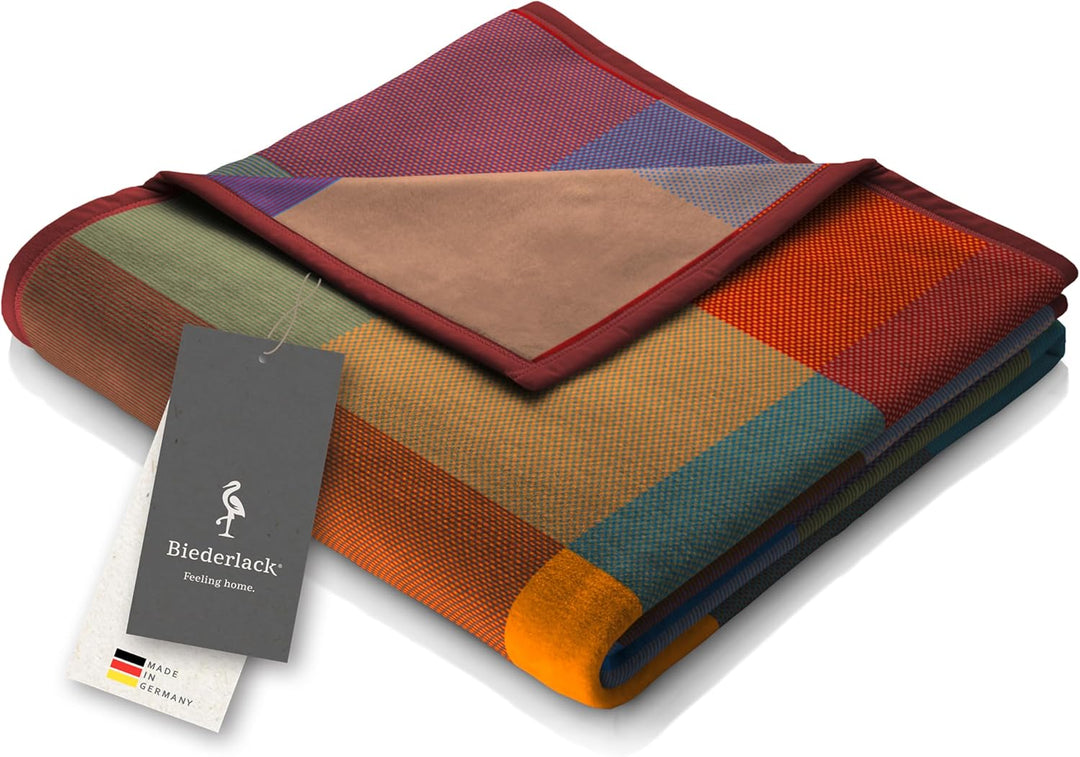 Biederlack Kuscheldecke bunt, Sofadecke 100% Baumwolle, 150 x 200 cm