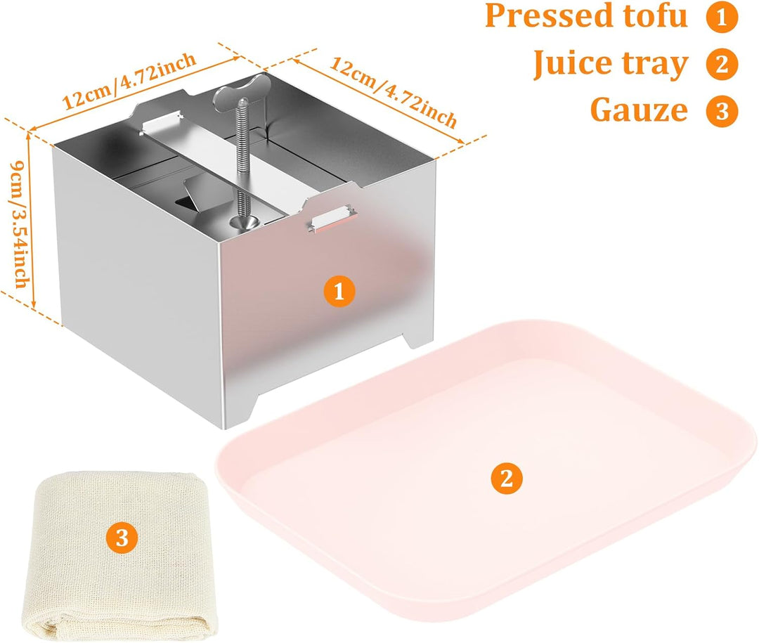 Tofupresse aus 304 Edelstahl mit Auffangschale, Einstellbarem Druckschraube Tofu Maker Set inkl. Sei