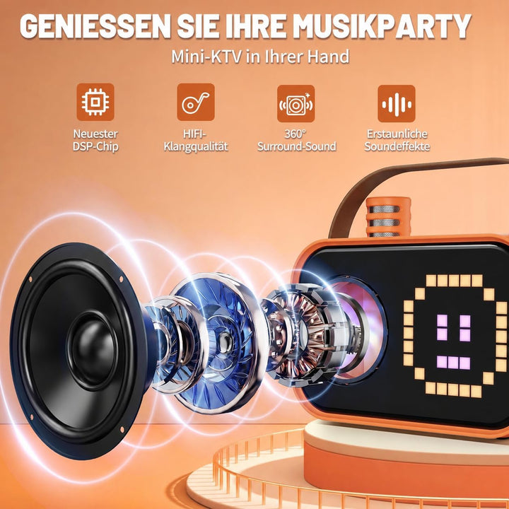 JYX Karaoke Anlage mit 2 Mikrofonen, Karaoke Maschine Kinder mit Professionellem Begleitmodus, Bluet