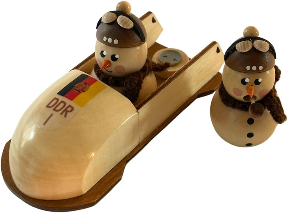 Räuchermann Schneemänner in DDR Bob braun/Natur original Erzgebirge I Räucherfigur aus Holz I Höhe 7