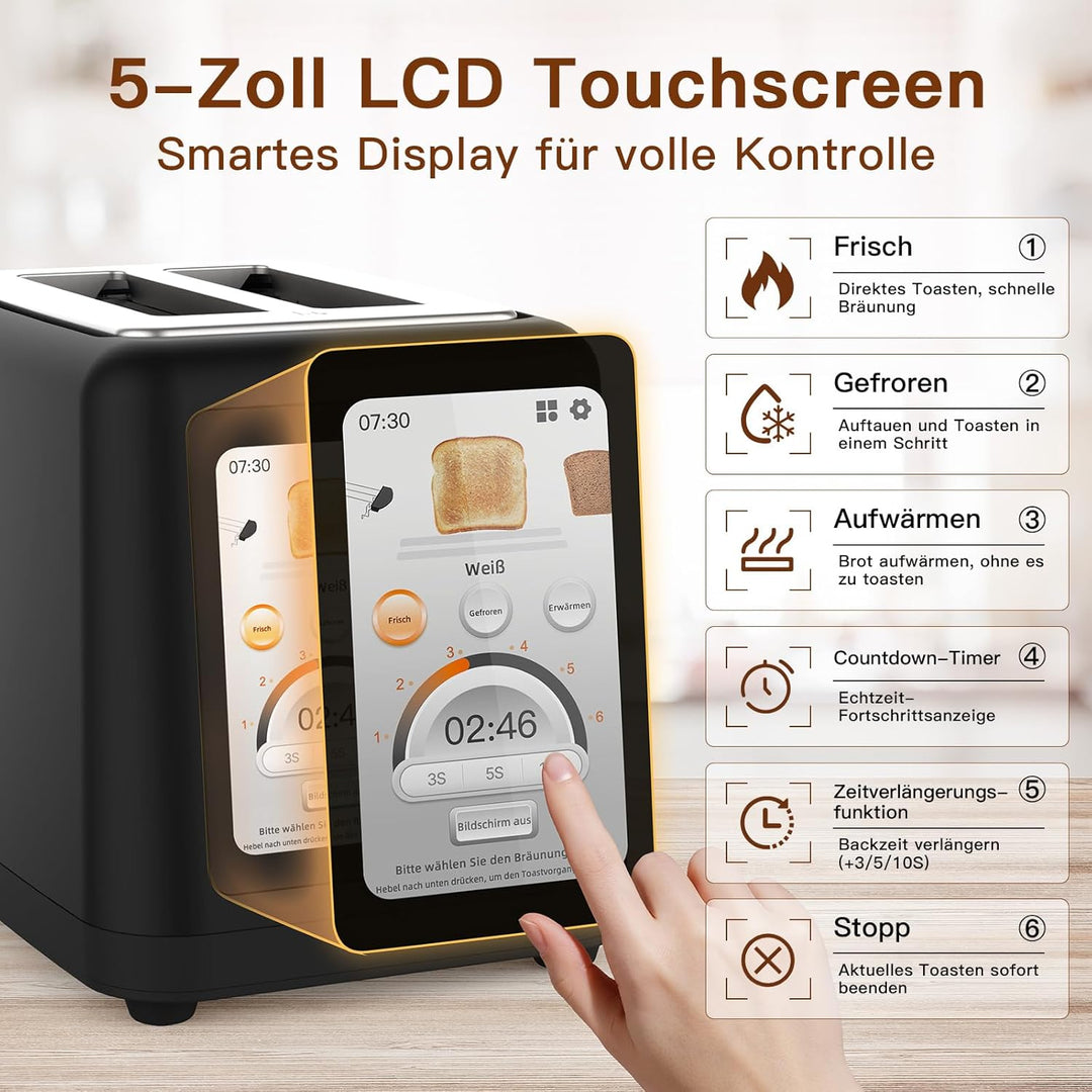 aeco toastlab Elite Toaster 2 Scheiben, Brötchenaufsatz, extra breite Toastschlitze, 6 Bräunungsstuf