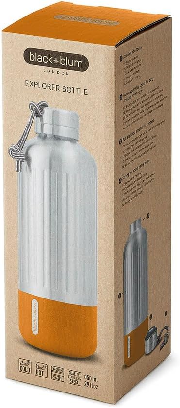 BLACK + BLUM Explorer Isolierflasche | Orange | 850 ml | Trinkflasche Thermo hält 24h kalt & 12h hei