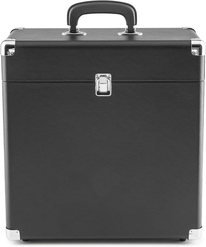 auna TTS6-BL - Schallplattenkoffer, Recordbox, Platten-Case, für 30 LP, Kunstleder, Retro-Design, In