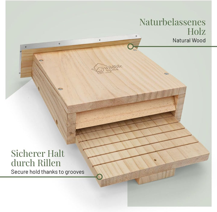 WILDLIFE HOME Grosser Schwerer Fledermauskasten nach NABU - verschraubt aus Massivholz &amp; 100% wetter