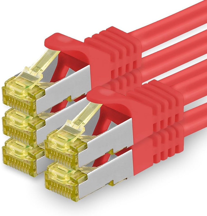 1aTTack.de Cat.7 Netzwerkkabel 7,5m Rot 5 Stück Cat7 Ethernetkabel Netzwerk LAN Kabel Rohkabel 10 Gb