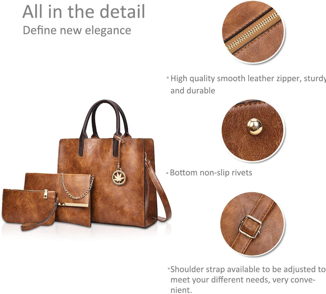 NICOLE & DORIS Damen handtaschen 3 Stück Leder handtasche für Damen aus Leder Totes + Crossbody + Ge