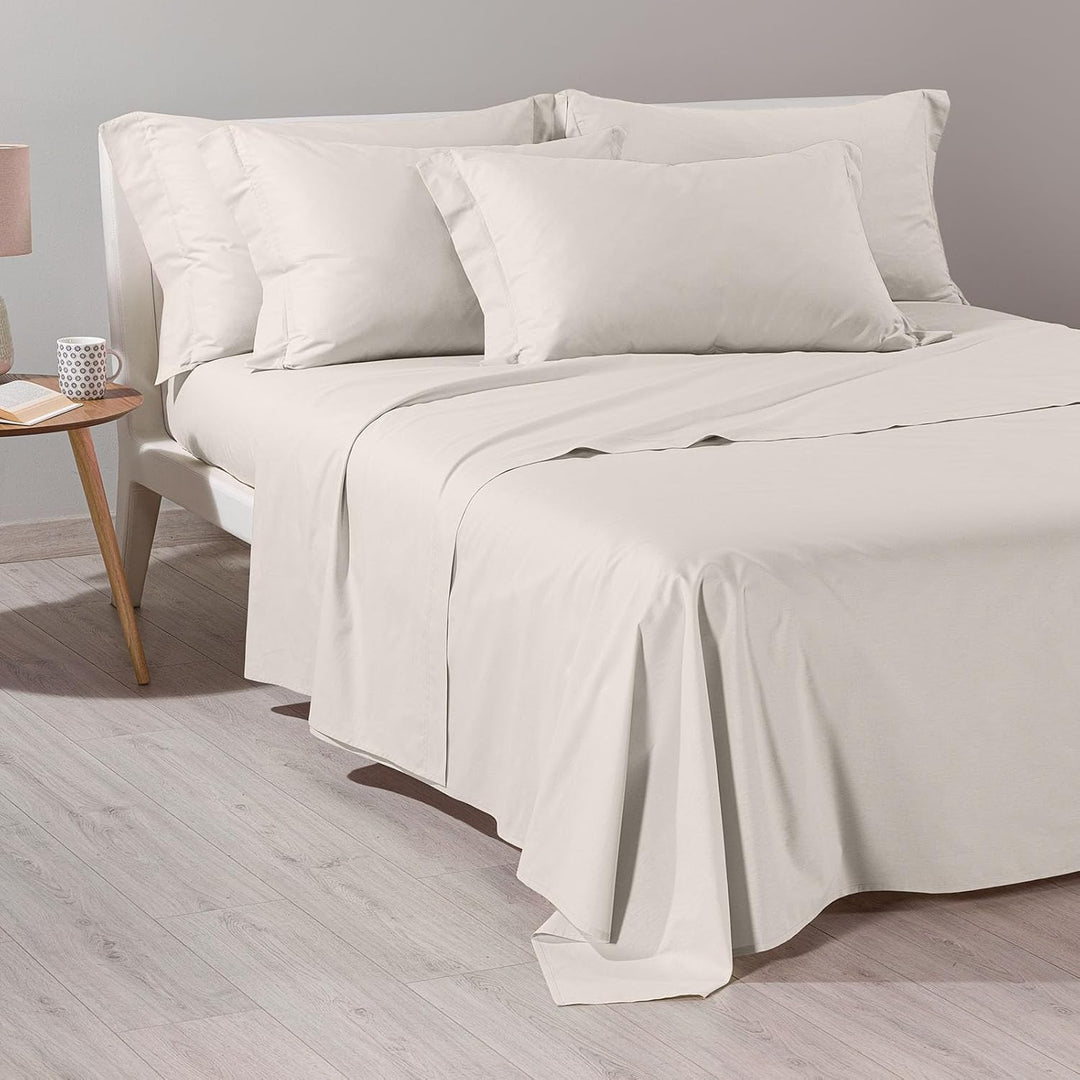 Caleffi - Bettwäsche-Set aus Baumwolle, einfarbig, für Doppelbett, Elfenbein 160 x 190 cm Elfenbein,