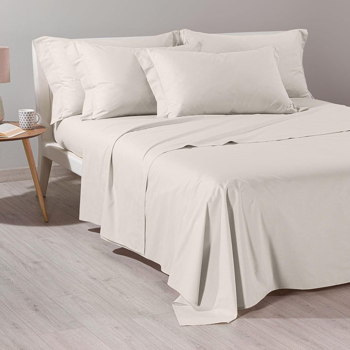 Caleffi - Bettwäsche-Set aus Baumwolle, einfarbig, für Doppelbett, Elfenbein 160 x 190 cm Elfenbein,