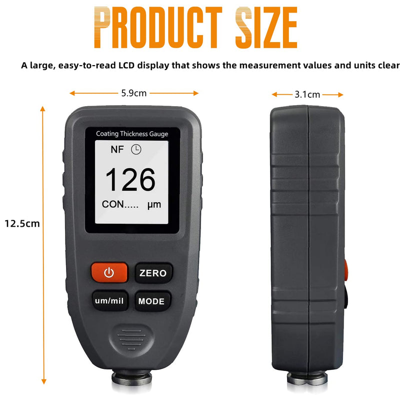 LYCEBELL Schichtdickenmessgerät, Mini Autolack-Dickenmessgerät mit Sensor für Auto Fe& NF, Stahl Alu