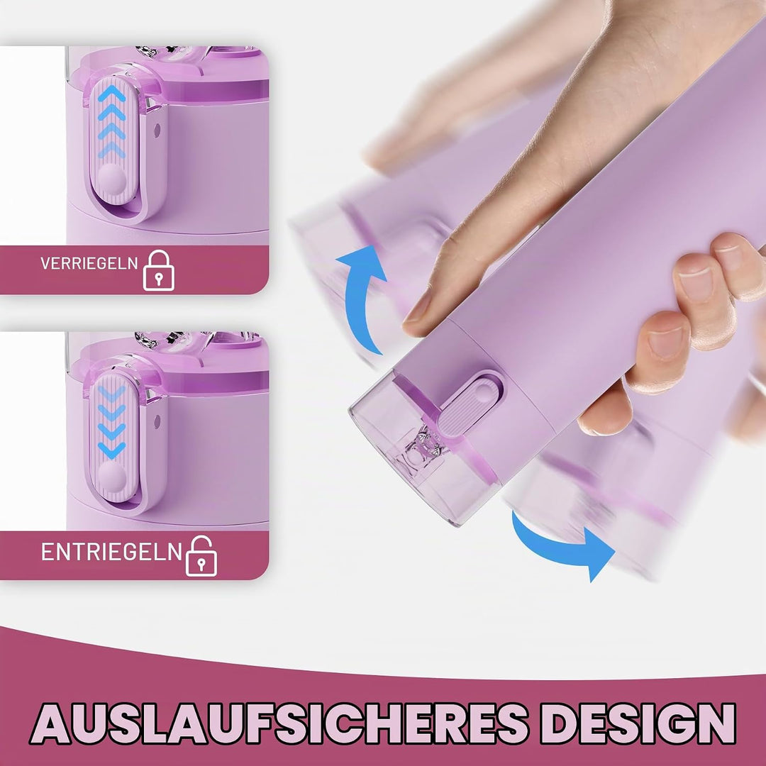 Exllena Trinkflasche Klein 270ml mit Strohhalm aus Edelstahl, Einhand-Bedienung, 100% Auslaufsicher,