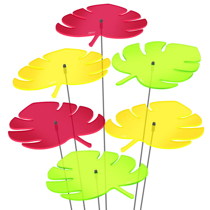 SUNPLAY Sonnenfänger - Monstera-Blatt - 6er Set - 2X Gelb 2X Grün 2X Rot - Ø 20 cm Durchmesser + Sch