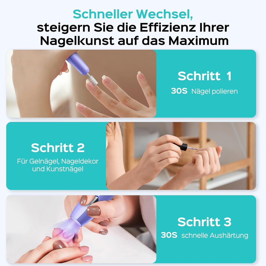 COSLUS Professionell Nagelfräser Kabellos Tragbar: Elektrische Nagelfeile Stufenlos mit Licht für Ge