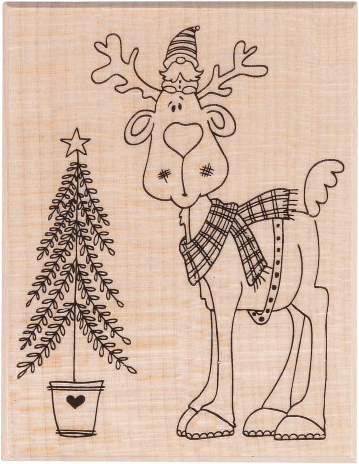 Rayher Stempel Holz "Wichtel im Glück", 7 x 9 cm, Stempel Weihnachten, Holzstempel zum Gestalten von