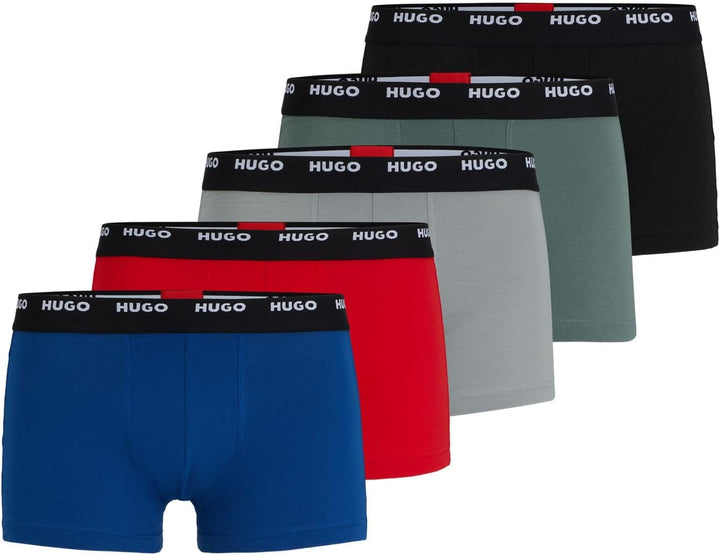 HUGO Herren Trunk Five Pack Fünfer-Pack Boxershorts aus Stretch-Baumwolle mit Logos am Bund XL Blau,