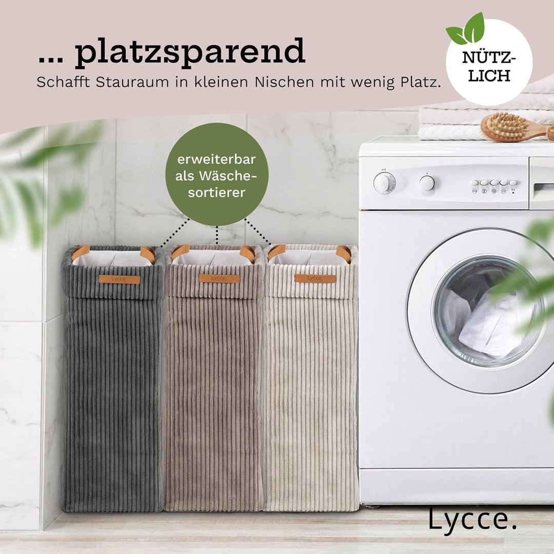 Lycce Wäschekorb Cord – Nischenwäschekorb, waschbar, faltbar (beige) | platzsparend &amp; praktisch, was