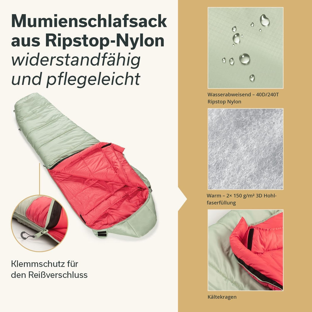 Skandika Schlafsack Gjora | Mumienschlafsack für Junior/Erwachsene/Kinder, 3-4 Jahreszeiten, Nylon-R