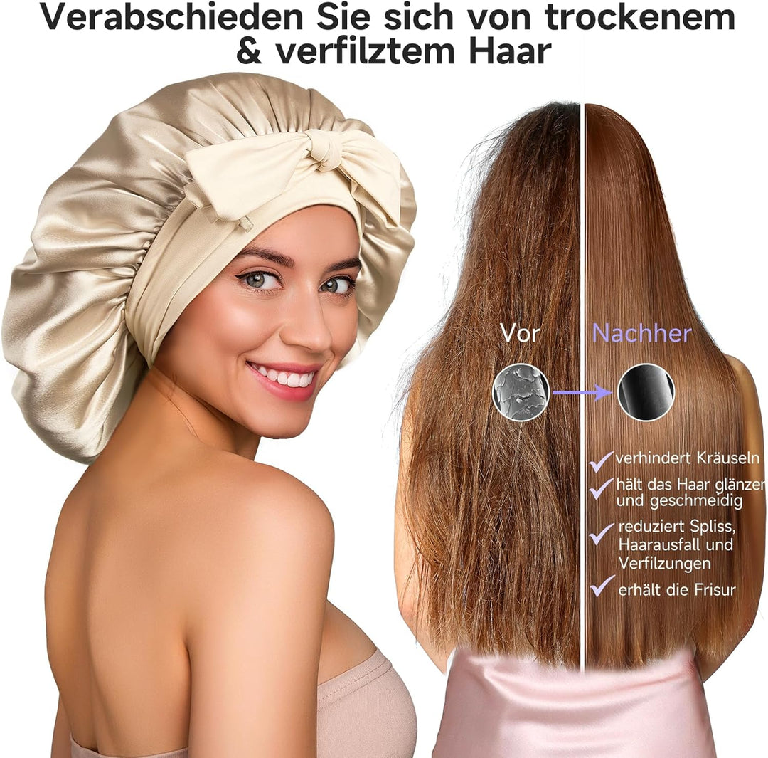 Umisleep 22 Momme Schlafmütze aus 100% Maulbeerseide, doppelseidige weiche Nachtmütze für lockiges H