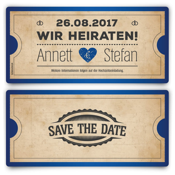 Save the Date Karten zur Hochzeit (60 Stück) - Vintage Herz in Blau 60 Stück Blau, 60 Stück Blau