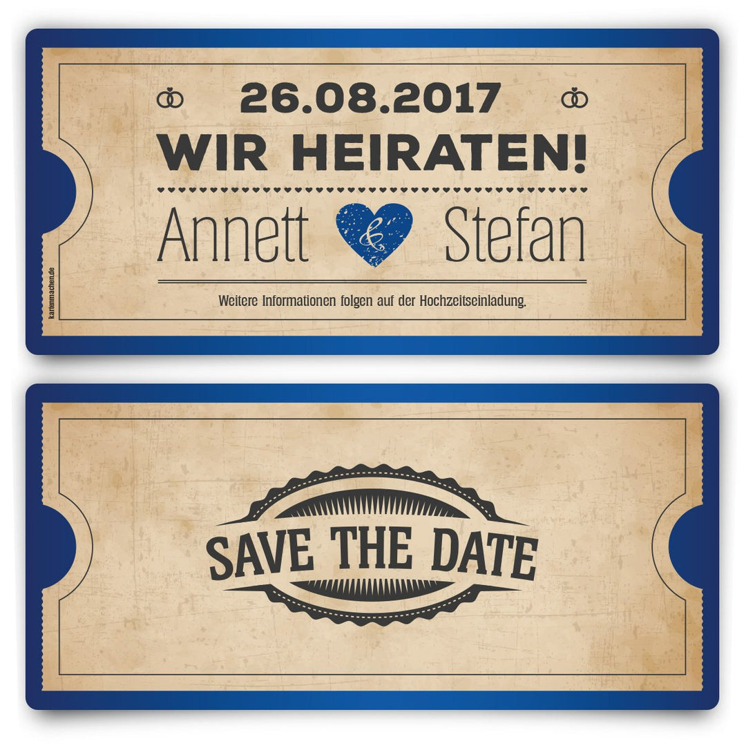 Save the Date Karten zur Hochzeit (100 Stück) - Vintage Herz in Blau 100 Stück Blau, 100 Stück Blau