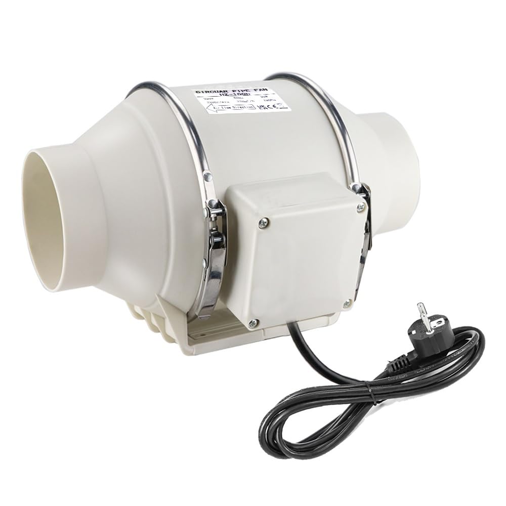 Anesty Rohrventilator 100mm bis 220m³/h Rohrlüfter Inline Abluftventilator mit 1,4 m Netzkabel für B