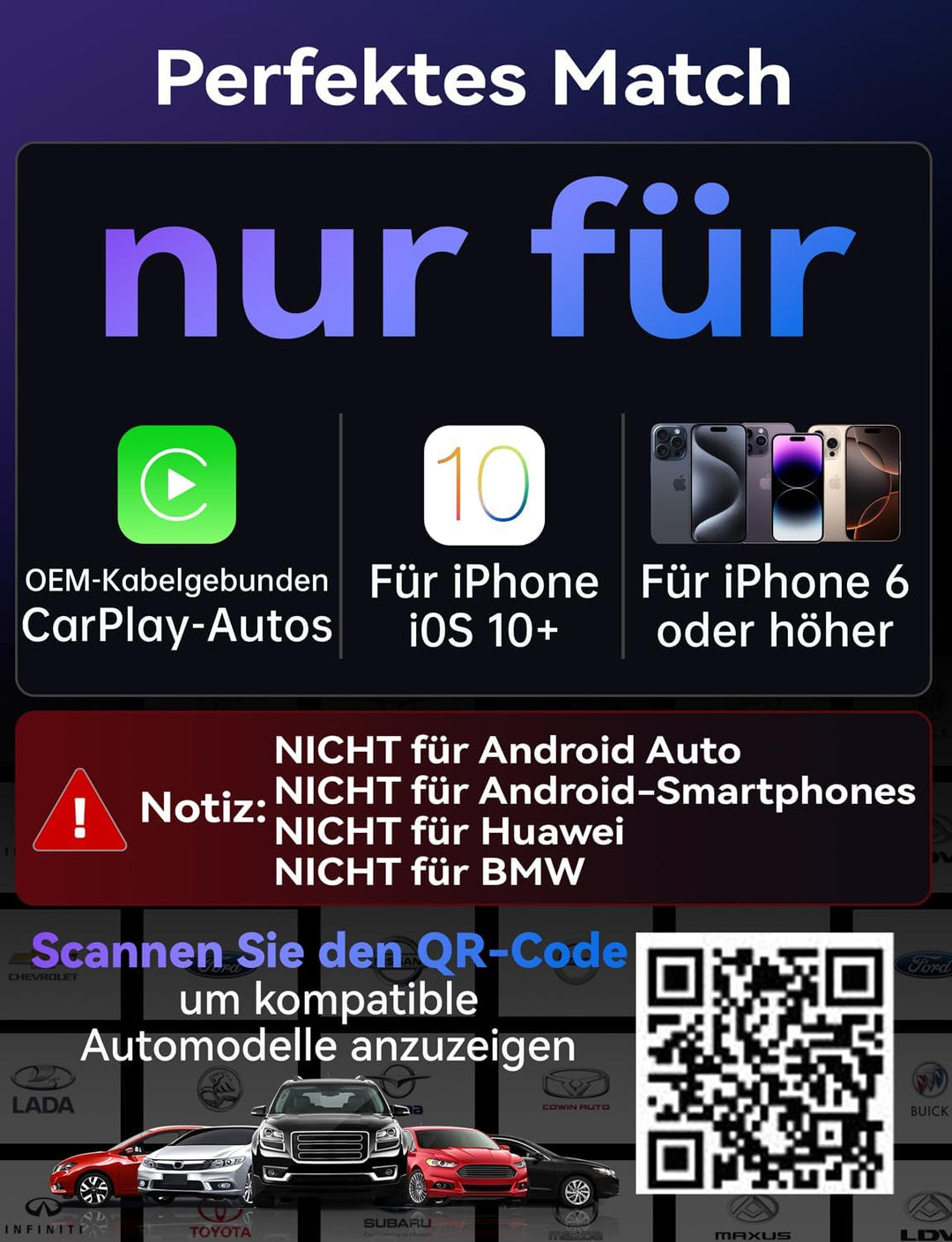 CarPlay Wireless Adapter für iPhone, Stabiler Schneller Mini, Superschnelle Upgrade von Wired auf Wi