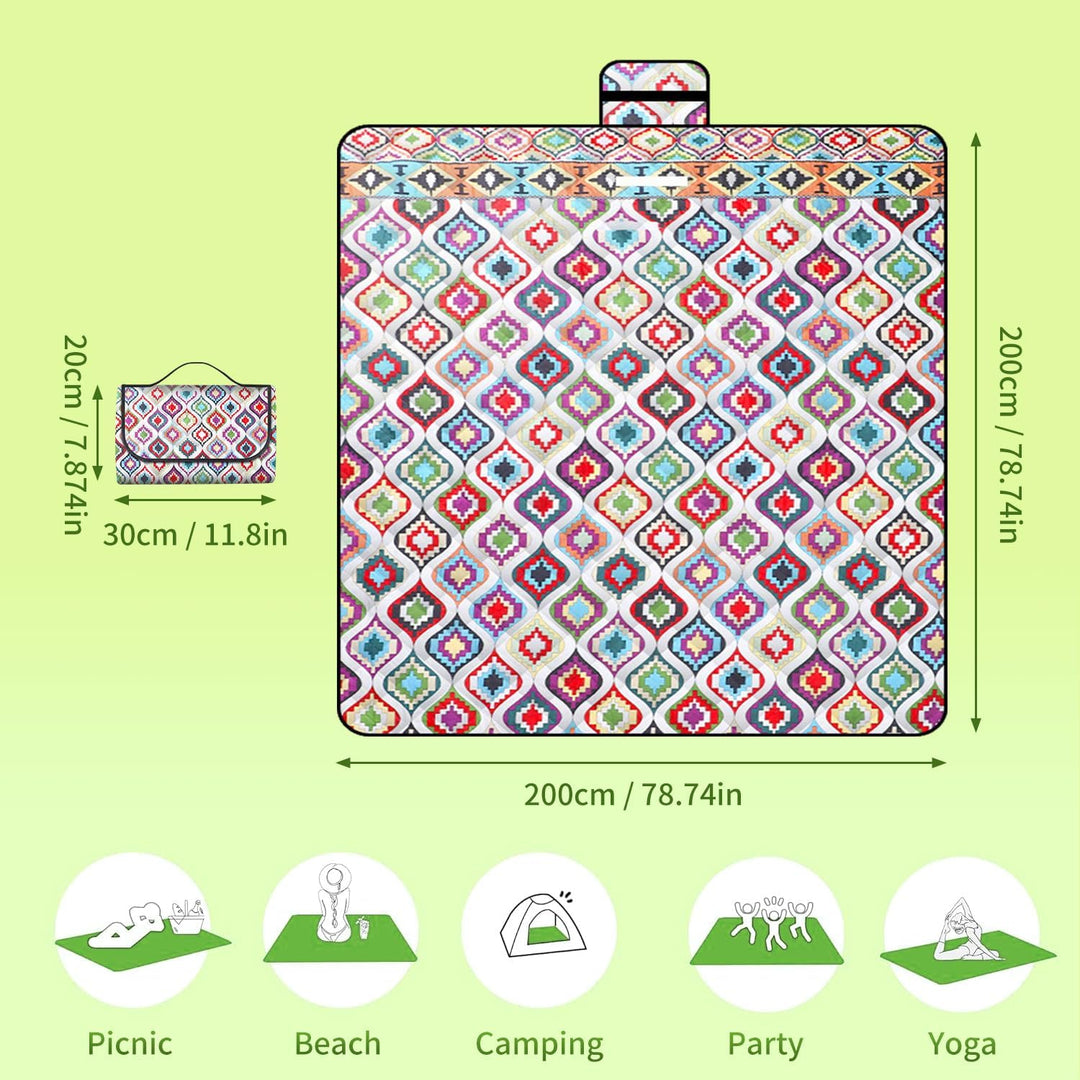 Picknickdecke Wasserdicht,200 x 200 cm Gross Stranddecke Sandfrei, Flauschiger Einseiten-Oberfläche,