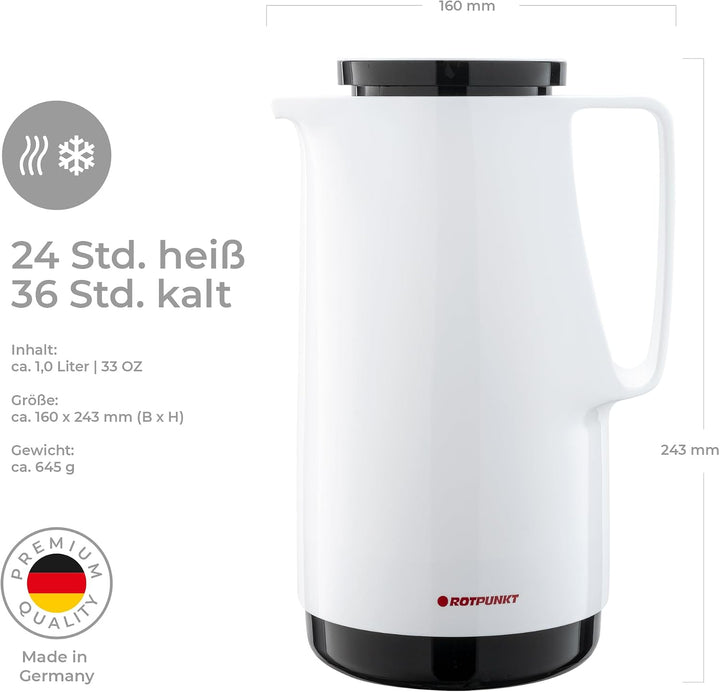 ROTPUNKT Isolierkanne 760 Maxima 1,0 l | Zweifunktions-Drehverschluss | BPA-frei - gesundes Trinken