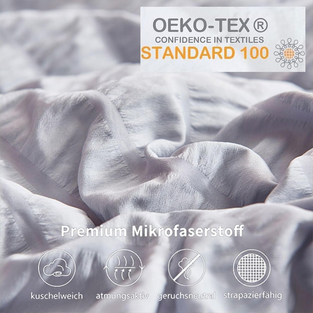 Freyamy Seersucker Bettwäsche 135x200cm 2teilig Hellgrau Geprägt Streifen Strukturiert Bettwaren-Set