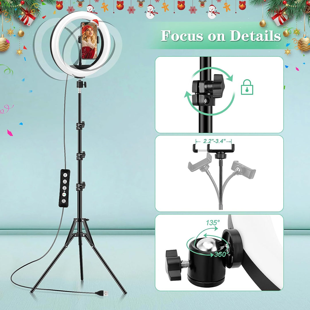 LED Ringlicht mit Stativ Handy - Selfie Licht Ringleuchte 10 Zoll Ring Light 40 RGB-modi Dimmbare Li