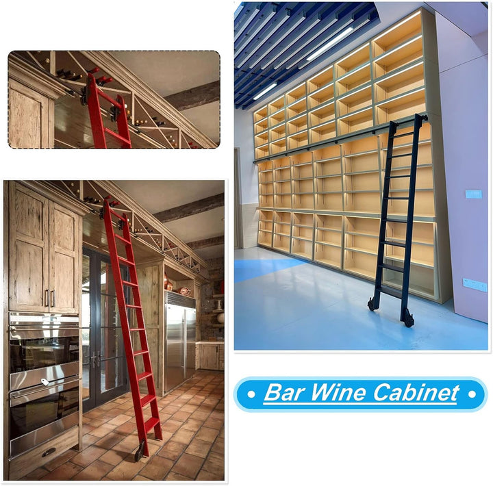 Heavy Duty Sliding Rail Track Hardware Kit for Rolling Library Ladder - Round Tube Carbon Steel (No