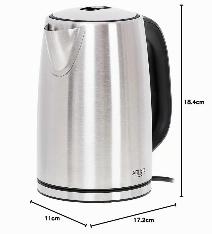 ADLER AD 1340 1,7L Stahlkessel mit LCD, Wasserkocher mit Temperaturkontrolle, silber