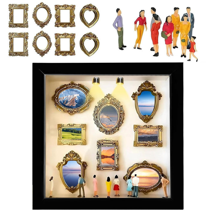 DIY Mini Museum Silhouette Box, Foto Erinnerungsanzeige Set mit 8 Mini Goldene Rahmen & 8 Zufällig F