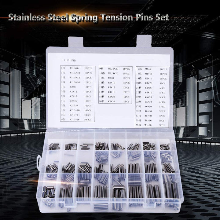 280pcs Spannstifte Federstift Hohlsplinte M1,5 M2 M2,5 M3 M4 M5 M6 M8 Edelstahl Feder Spannhülsen Se