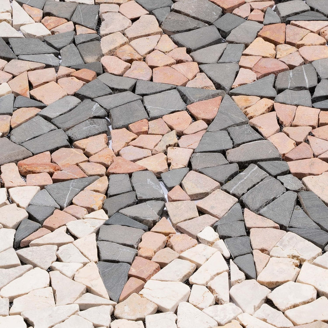 DIVERO Fliesen Rosone Windrose Naturstein Mosaik Marmor dekorativ creme-grau- rosé 90 x 90 cm Fliese